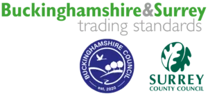 Buckinghamshire & Surrey Trading Standards logo, with Buckinghamshire Council and Surrey County Council crests