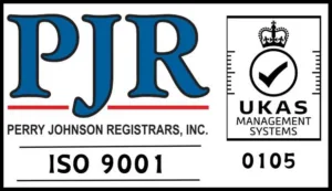 Perry Johnson Registrars, Inc. ISO 9001 certification with UKAS Management Systems accreditation (0105) logo